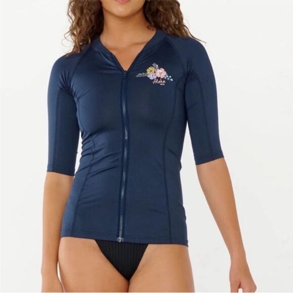 Rip Curl Aloha Short Sleeve Zip-up Rashguard Size Large - Picture 1 of 8